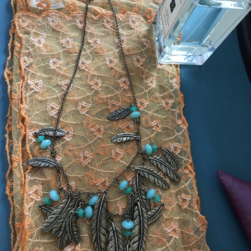 Lucky Necklace w/ Gold Leaves & Turquoise Beads